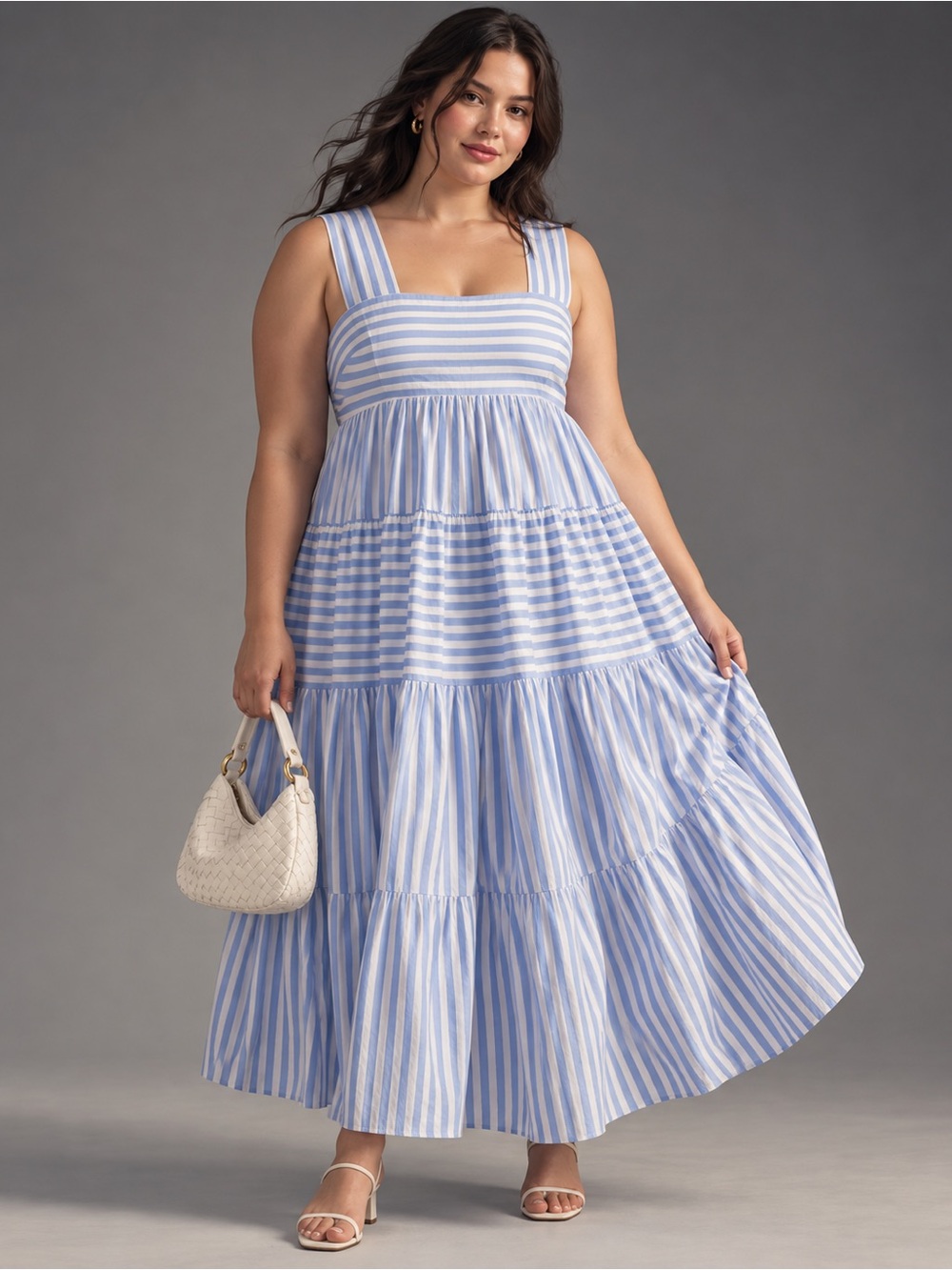 NWT | By Anthropologie | Helena Square-Neck Babydoll Dress Blue Stripe - Size XL